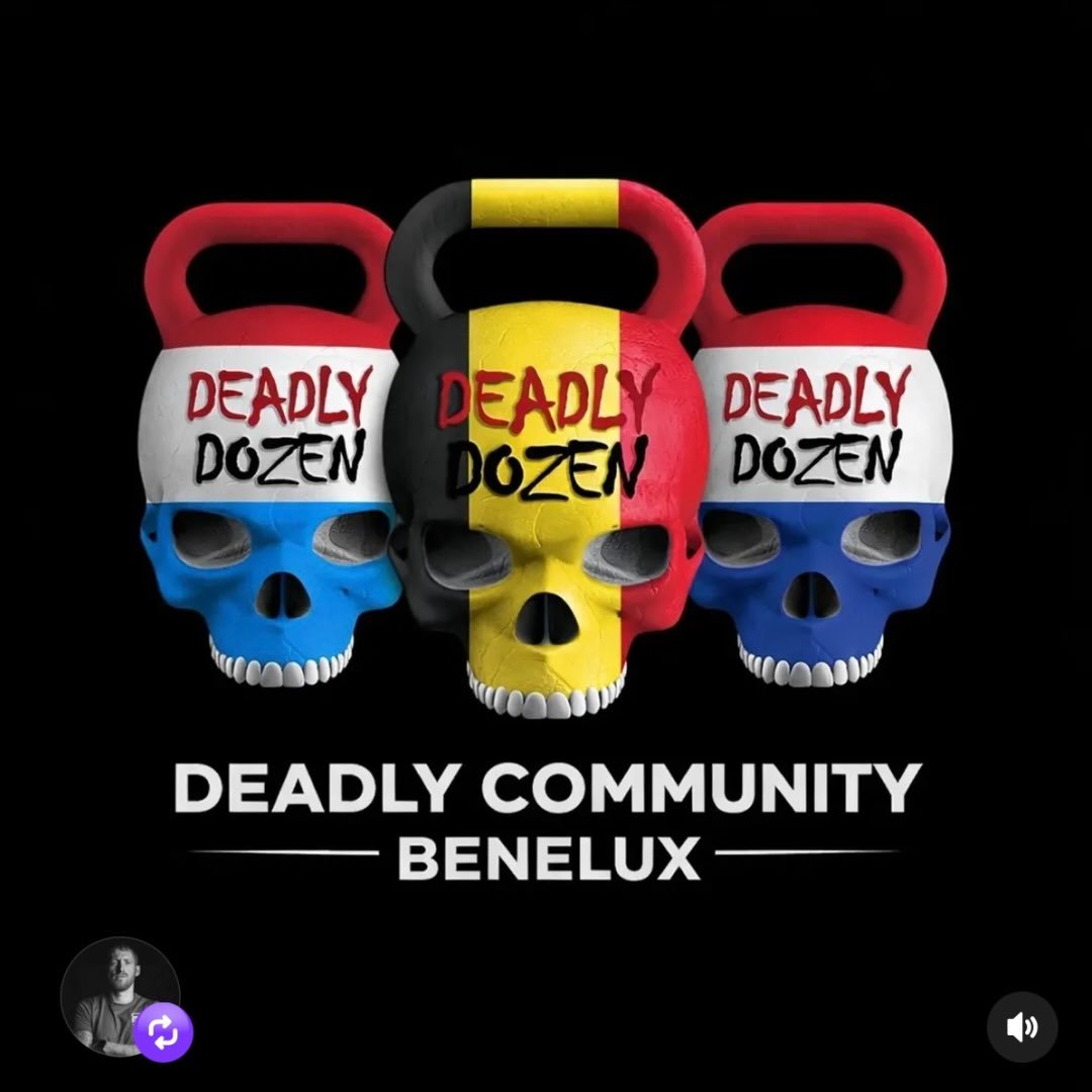 Deadly Community Benelux logo with Dutch, Belgian and Luxembourg kettlebell skulls